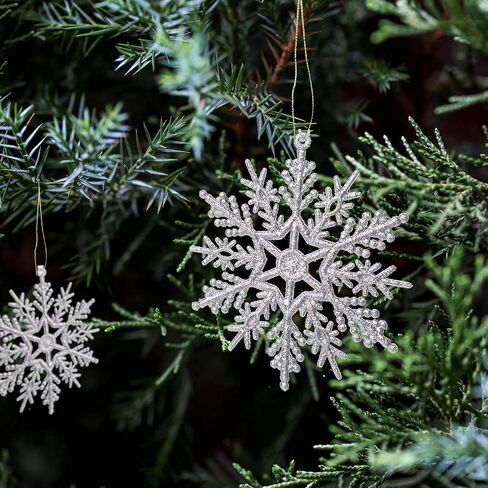 Eokeanon 36PCS Plastic Christmas Glitter Snowflake Ornaments Christmas Tree Decorations, 4 Inch Plastic Snowflake Ornaments for Winter Wonderland Christmas Party Decorations, Gold in Saudi Arabia