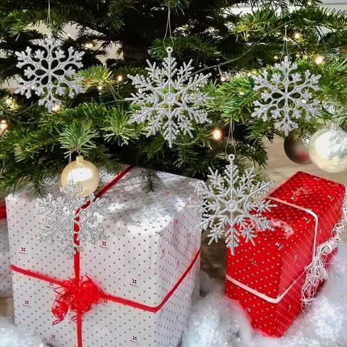 Eokeanon 36PCS Plastic Christmas Glitter Snowflake Ornaments Christmas Tree Decorations, 4 Inch Plastic Snowflake Ornaments for Winter Wonderland Christmas Party Decorations, Gold in Saudi Arabia