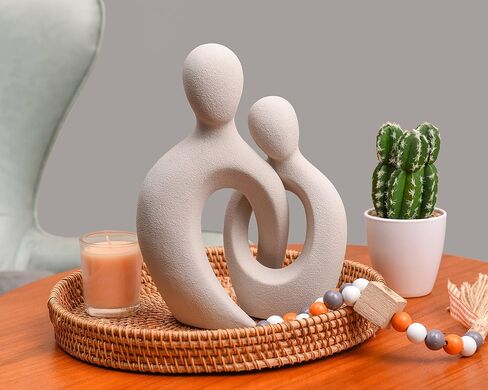 Quoowiit Ceramic Couple Sculptures for Home Decor, Abstract Lover Statue for Shelf Decor Office Decor Home Decorations for Living Room, Bedroom, Gifts for Anniversary Valentine's Day Birthday (Grey) in Kuwait