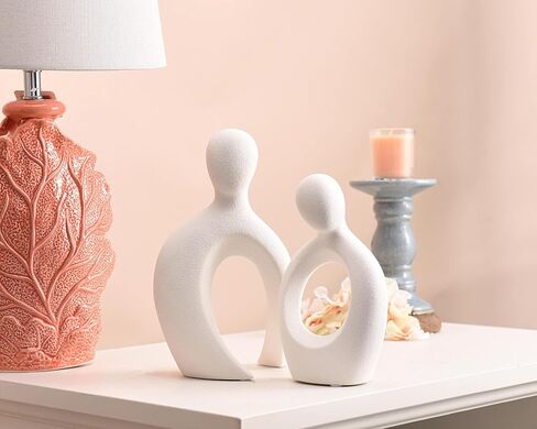 Quoowiit Ceramic Couple Sculptures for Home Decor, Abstract Lover Statue for Shelf Decor Office Decor Home Decorations for Living Room, Bedroom, Gifts for Anniversary Valentine's Day Birthday (Grey) in Kuwait