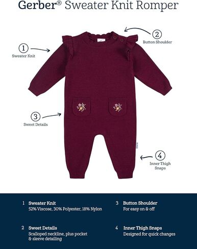 Gerber Baby Girls Sweater Knit Romper Jumpsuit in Kuwait