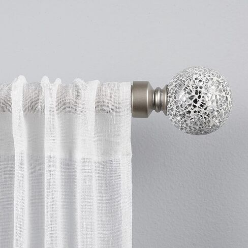 Exclusive Home White Mosaic 1" Curtain Rod and Coordinating Finial Set, Matte Silver, Adjustable 36"-72" in Saudi Arabia