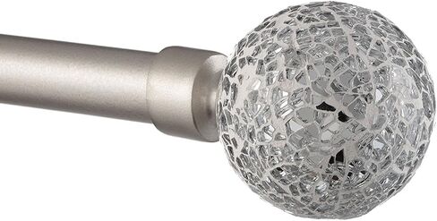 Exclusive Home White Mosaic 1" Curtain Rod and Coordinating Finial Set, Matte Silver, Adjustable 36"-72" in Saudi Arabia