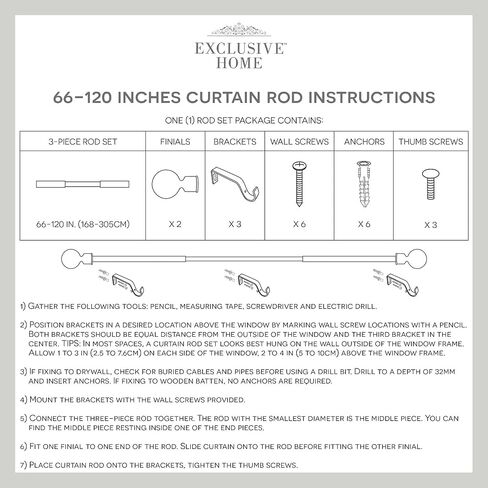 Exclusive Home White Mosaic 1" Curtain Rod and Coordinating Finial Set, Matte Silver, Adjustable 36"-72" in Saudi Arabia