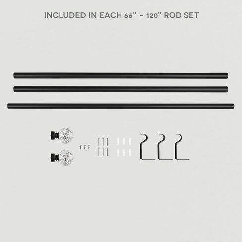 Exclusive Home White Mosaic 1" Curtain Rod and Coordinating Finial Set, Matte Silver, Adjustable 36"-72" in Kuwait