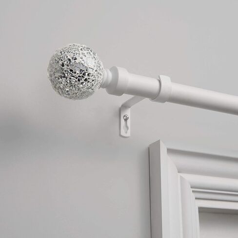 Exclusive Home White Mosaic 1" Curtain Rod and Coordinating Finial Set, Matte Silver, Adjustable 36"-72" in Saudi Arabia