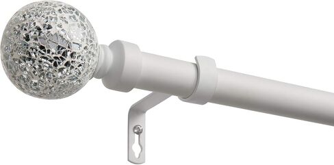 Exclusive Home White Mosaic 1" Curtain Rod and Coordinating Finial Set, Matte Silver, Adjustable 36"-72" in Saudi Arabia