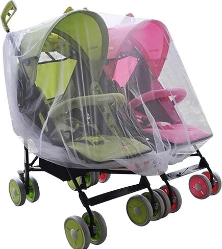 RUIXIA Twin Baby Stroller Full Cover Mosquito Netting Breathable Mesh Drawstring Mosquito Net for Infants Bassinet Cribs White for Twin Baby Stroller BABCOV Baby troller netting in Kuwait
