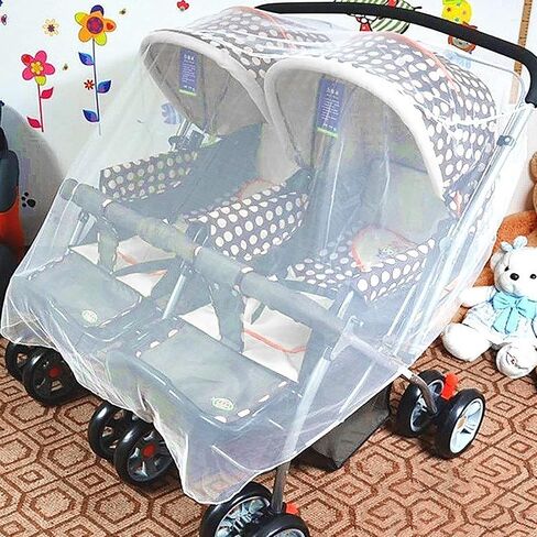 RUIXIA Twin Baby Stroller Full Cover Mosquito Netting Breathable Mesh Drawstring Mosquito Net for Infants Bassinet Cribs White for Twin Baby Stroller BABCOV Baby troller netting in Kuwait