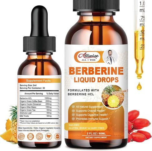 Berberine Supplement Liquid Drops with Ceylon Cinnamon, Bitter Melon for Immune System & Digestive System Supports -Premium Berberine 1500mg with Pure Ceylon Cinnamon -2 Fl Oz in Kuwait