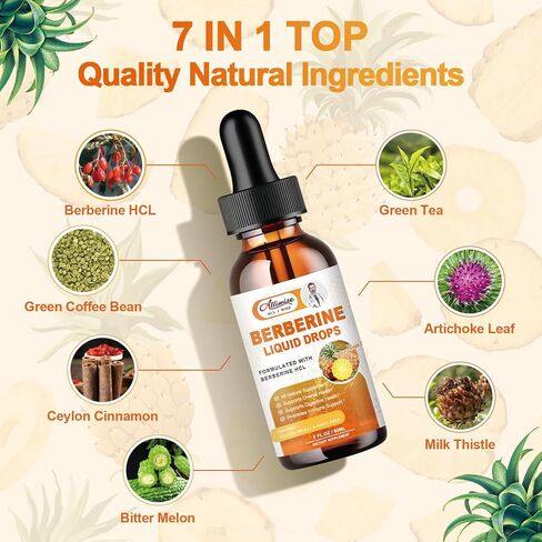 Berberine Supplement Liquid Drops with Ceylon Cinnamon, Bitter Melon for Immune System & Digestive System Supports -Premium Berberine 1500mg with Pure Ceylon Cinnamon -2 Fl Oz in Kuwait