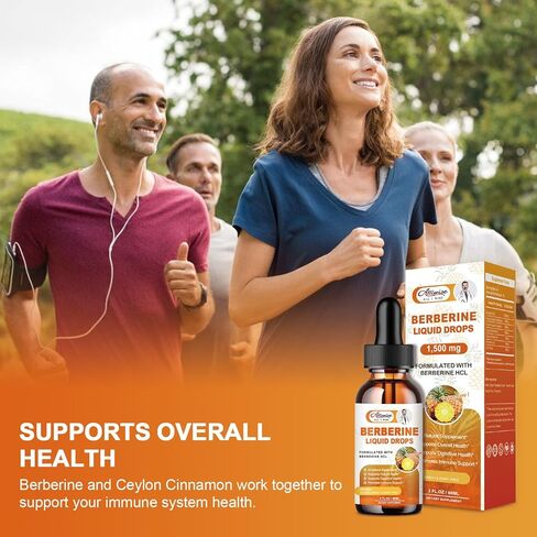 Berberine Supplement Liquid Drops with Ceylon Cinnamon, Bitter Melon for Immune System & Digestive System Supports -Premium Berberine 1500mg with Pure Ceylon Cinnamon -2 Fl Oz in Kuwait
