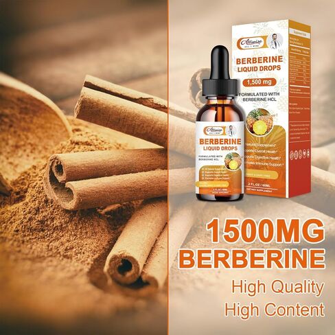 Berberine Supplement Liquid Drops with Ceylon Cinnamon, Bitter Melon for Immune System & Digestive System Supports -Premium Berberine 1500mg with Pure Ceylon Cinnamon -2 Fl Oz in Kuwait