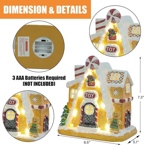 Lulu Home Christmas Gingerbread House Backflow Incense Holder, Lighted Resin Joy Village House with Gingerbread Man, Glittered Light Up Mantel Sill Table Centerpieces for Winter Indoor Decor in Kuwait
