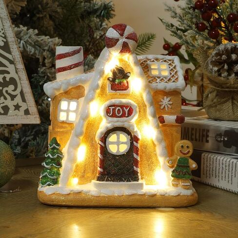 Lulu Home Christmas Gingerbread House Backflow Incense Holder, Lighted Resin Joy Village House with Gingerbread Man, Glittered Light Up Mantel Sill Table Centerpieces for Winter Indoor Decor in Kuwait