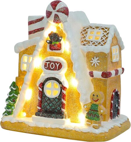 Lulu Home Christmas Gingerbread House Backflow Incense Holder, Lighted Resin Joy Village House with Gingerbread Man, Glittered Light Up Mantel Sill Table Centerpieces for Winter Indoor Decor in Kuwait