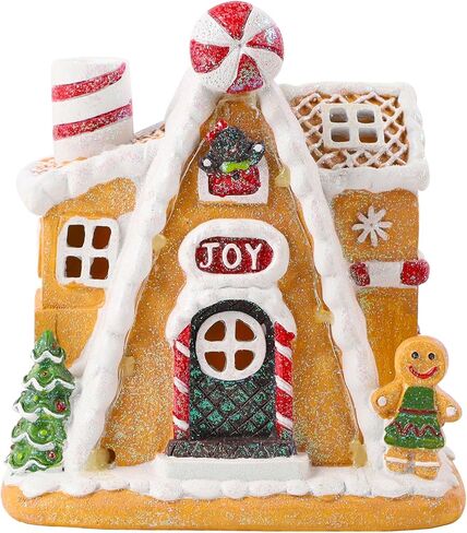 Lulu Home Christmas Gingerbread House Backflow Incense Holder, Lighted Resin Joy Village House with Gingerbread Man, Glittered Light Up Mantel Sill Table Centerpieces for Winter Indoor Decor in Kuwait