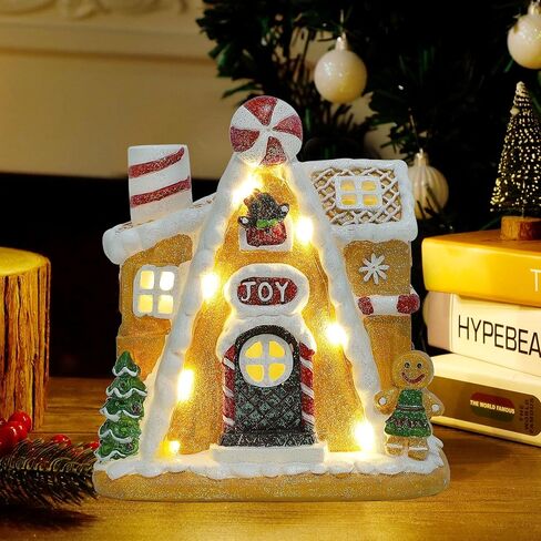Lulu Home Christmas Gingerbread House Backflow Incense Holder, Lighted Resin Joy Village House with Gingerbread Man, Glittered Light Up Mantel Sill Table Centerpieces for Winter Indoor Decor in Kuwait