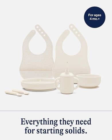 Lalo First Bites Silicone Baby Feeding Set - Baby Led Weaning Supplies - Non-Toxic Silicone - Includes 1 Bib, 2 Spoons, Training Cup, Suction Plate and Bowl - 6 Pieces - Grapefruit in Saudi Arabia