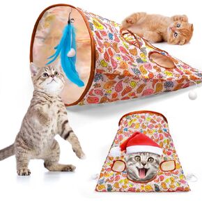 حقيبة نفق للقطط للقطط الداخلية، لعبة تفاعلية للقطط ذاتية اللعب مع ريشة زرقاء وجرس واحد و3 كرات ألعاب، حقيبة مجعدة للاختباء والسعي قابلة للطي، هدايا للحيوانات الأليفة للقطط (نمط الطائر) in Kuwait