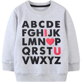 Mrocioa ABC I LOVE U سويت شيرت للأطفال الأولاد والبنات قميص للأطفال في عيد الحب بأكمام طويلة ملابس علوية VDAY