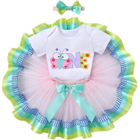 IDOPIP Bunny Butterfly Animals 1st Birthday Outfit for Baby Girls Cake Smash Romper Tutu Skirt Headband Bowknot Dress Costume