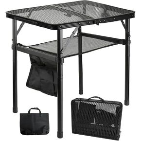 Hersance Folding Camping Table,Small Portable Picnic Table with Mesh Desktop & Storage,2 Heights Foldable Aluminum Grill Table Lightweight & Compact for Outdoor Beach, BBQ,Garden in Kuwait