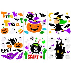 JOICEE Halloween Thick Gel Clings for Kids, Cute Pumpkins Witch Bats Black Cat Window Clings Decals Stickers for Halloween Window Decors（6pack）
