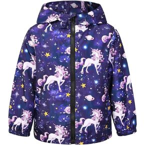 Jxstar Toddler Girls Rain Jackets Little Kids Waterproof Hoodie Raincoats Windbreakers, 12 Month-5 Years