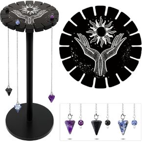 Yulejo Pendulum Holder Crystal Shelf Black Crystal Display Shelf Pendulum Display Stand with Hand Moon Witch Stuff Wooden Pendulum Holder Stand with 3 Pieces Crystals Stone for Crystal Essential Oil in Saudi Arabia