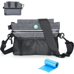 Dog Treat Pouch for Training, Dog Food Bag with Removable Inner Pocket, Dog Treat Bag Magnetic Closure, Adjustable Training Belt Bags, 2 Zip Pockets, Food Bag for Puppy Training (Grey - with Poop Bag) in Kuwait