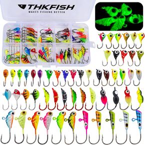 THKFISH Ice Fishing Jigs Ice Fishing Lures Walleye Jigs Ice Fishing Jig Kit Ice Fishing Jigs for Crappie Panfish Walleye 54Pcs in Saudi Arabia