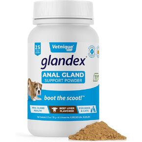 Vetnique Glandex Dog Fiber Supplement Powder for Anal Glands with Pumpkin, Digestive Enzymes & Dog Probiotics for Digestive Health - Vet Recommended - Boot The Scoot (Vegan Salmon, 2.5oz Powder)