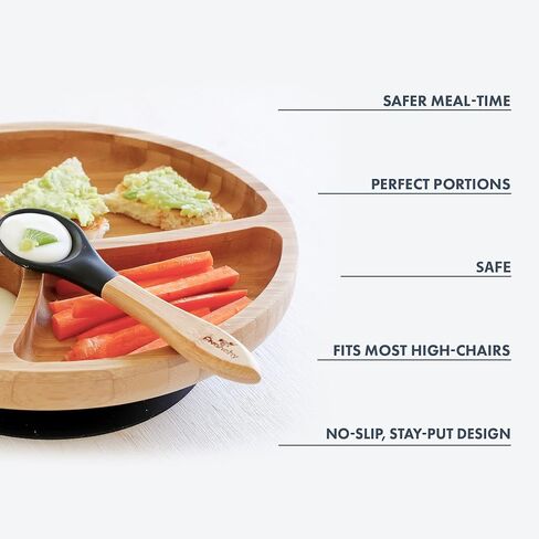 أطباق أفانشي للأطفال الصغار مقسمة من الخيزران، شفط لطعام الأطفال الصغار مع ملعقة سيليكون للتغذية، أخضر in Kuwait