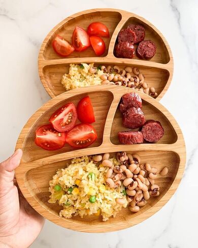 أطباق أفانشي للأطفال الصغار مقسمة من الخيزران، شفط لطعام الأطفال الصغار مع ملعقة سيليكون للتغذية، أخضر in Kuwait