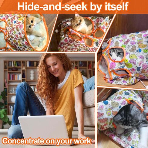 حقيبة نفق للقطط للقطط الداخلية، لعبة تفاعلية للقطط ذاتية اللعب مع ريشة زرقاء وجرس واحد و3 كرات ألعاب، حقيبة مجعدة للاختباء والسعي قابلة للطي، هدايا للحيوانات الأليفة للقطط (نمط الطائر) in Kuwait