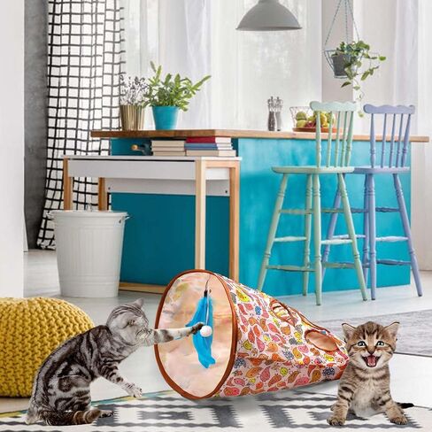 حقيبة نفق للقطط للقطط الداخلية، لعبة تفاعلية للقطط ذاتية اللعب مع ريشة زرقاء وجرس واحد و3 كرات ألعاب، حقيبة مجعدة للاختباء والسعي قابلة للطي، هدايا للحيوانات الأليفة للقطط (نمط الطائر) in Kuwait