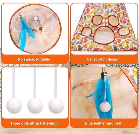 حقيبة نفق للقطط للقطط الداخلية، لعبة تفاعلية للقطط ذاتية اللعب مع ريشة زرقاء وجرس واحد و3 كرات ألعاب، حقيبة مجعدة للاختباء والسعي قابلة للطي، هدايا للحيوانات الأليفة للقطط (نمط الطائر) in Kuwait