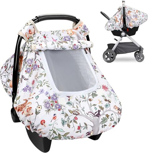 Car Seat Cover Baby Girl, Warm Winter Carseat Cover for Baby, Purple Floral Infant Car Seat Canopy with Peep Window, for Protecting Baby from Wind & Sun, Kick-Proof & Windproof in Saudi Arabia