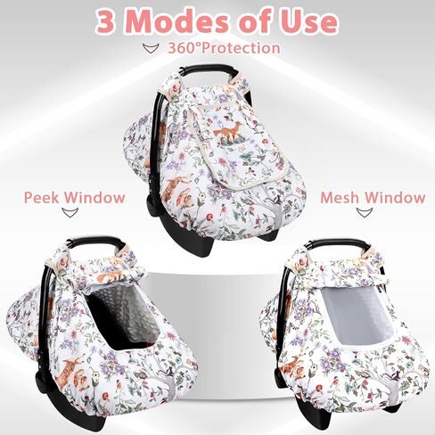 Car Seat Cover Baby Girl, Warm Winter Carseat Cover for Baby, Purple Floral Infant Car Seat Canopy with Peep Window, for Protecting Baby from Wind & Sun, Kick-Proof & Windproof in Saudi Arabia