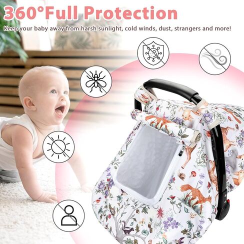 Car Seat Cover Baby Girl, Warm Winter Carseat Cover for Baby, Purple Floral Infant Car Seat Canopy with Peep Window, for Protecting Baby from Wind & Sun, Kick-Proof & Windproof in Saudi Arabia