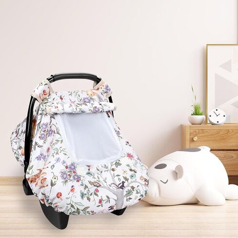 Car Seat Cover Baby Girl, Warm Winter Carseat Cover for Baby, Purple Floral Infant Car Seat Canopy with Peep Window, for Protecting Baby from Wind & Sun, Kick-Proof & Windproof in Saudi Arabia