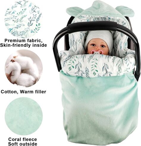 غطاء مقعد سيارة للأطفال، أغطية مقاعد السيارة للأطفال، حقيبة رايات دافئة ومريحة للأطفال، غطاء حاملة الأطفال 3 في 1 للأولاد والبنات، ورقة خضراء in Kuwait