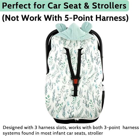 غطاء مقعد سيارة للأطفال، أغطية مقاعد السيارة للأطفال، حقيبة رايات دافئة ومريحة للأطفال، غطاء حاملة الأطفال 3 في 1 للأولاد والبنات، ورقة خضراء in Kuwait