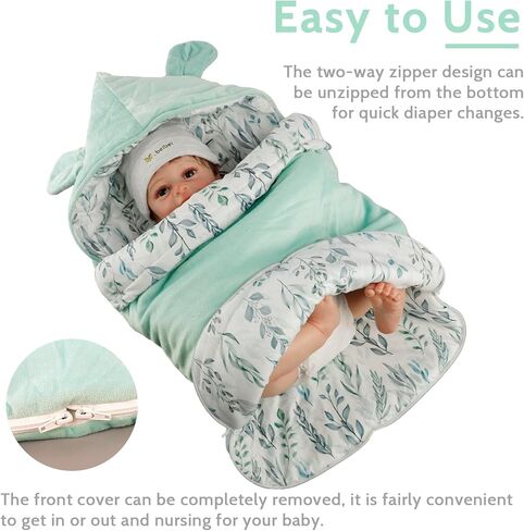 غطاء مقعد سيارة للأطفال، أغطية مقاعد السيارة للأطفال، حقيبة رايات دافئة ومريحة للأطفال، غطاء حاملة الأطفال 3 في 1 للأولاد والبنات، ورقة خضراء in Kuwait