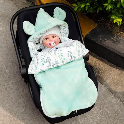 غطاء مقعد سيارة للأطفال، أغطية مقاعد السيارة للأطفال، حقيبة رايات دافئة ومريحة للأطفال، غطاء حاملة الأطفال 3 في 1 للأولاد والبنات، ورقة خضراء in Kuwait
