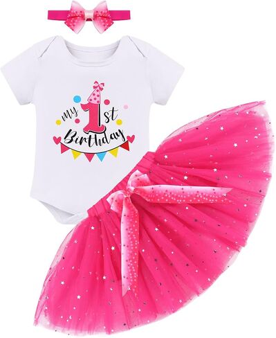 ODASDO Baby Girl Toddler Kids 1st / 2nd / 3rd Birthday Party Cake Smash Tutu Set 3pcs in Saudi Arabia