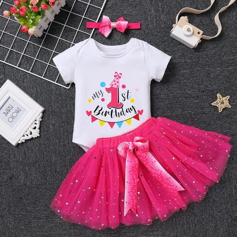 ODASDO Baby Girl Toddler Kids 1st / 2nd / 3rd Birthday Party Cake Smash Tutu Set 3pcs in Saudi Arabia