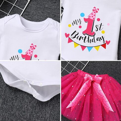 ODASDO Baby Girl Toddler Kids 1st / 2nd / 3rd Birthday Party Cake Smash Tutu Set 3pcs in Saudi Arabia