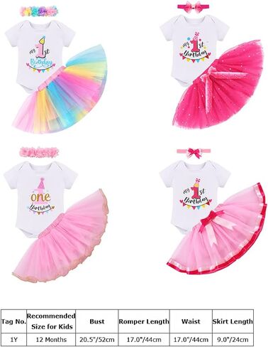 ODASDO Baby Girl Toddler Kids 1st / 2nd / 3rd Birthday Party Cake Smash Tutu Set 3pcs in Saudi Arabia